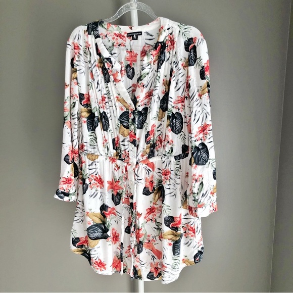 Hilary Radley Floral Tropical Pattern Boho Festival Button Down Shirt Blouse. - Picture 8 of 16